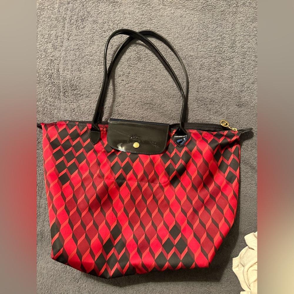Authentic Longchamp Geometric Red and Black Shoulder Bag